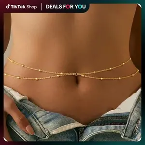 KOPERIN Double Waist Chain for Women-Layered Belly Chain for the Waist-Adjustable Waterproof Sexy Bikini Satellite Beads Chain-Summer Non Tarnish Body Chain Jewelry Gifts for Fashion dealsforyoudays