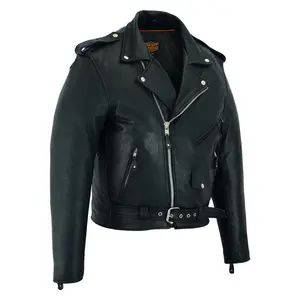 Men's Classic Biker Police Motorcycle MC Jacket with Concealed Gun Pockets in Naked Cowhide Leather