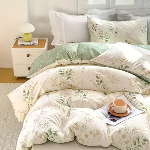 3pcs Floral Print Duck Down Decorative Duvet Cover Set, Bedding Set Without Comforter and Pillow, Elegant Tea Art Design for Cozy Bedrooms