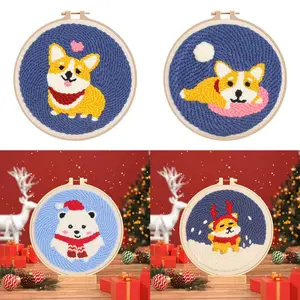 Punch Needle Embroidery Starter Kit for Beginner Handcraft Cartoon Rug Hooking Beginner Embroidery Kit Handwork With DIY Material Kit Set(Pets)