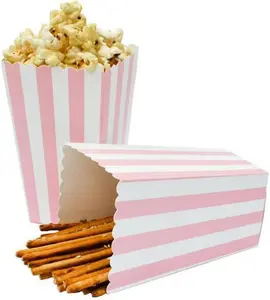 24pcs Striped Paper Popcorn Boxes for Party Favor Supplies (Pink)