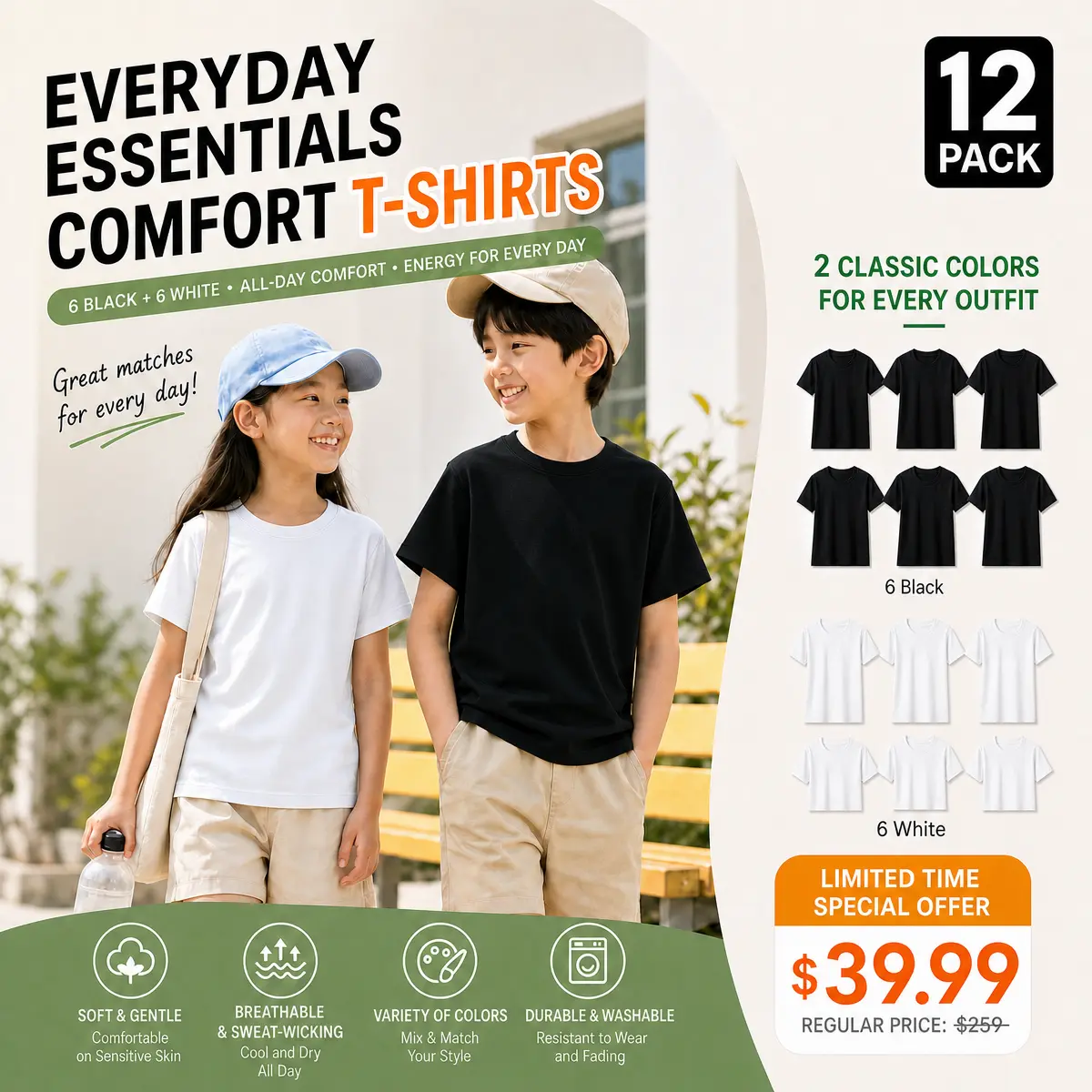 12 Pack Boys 100% Cotton T Shirts Soft Basic Tees Boys Girls Everyday Wear Ultra Soft 100% Cotton Kids T Shirts Comfortable Basic Tees for Boys Girls  The Kids T Shirts Every Parent Needs Soft Cotton Everyday Basics