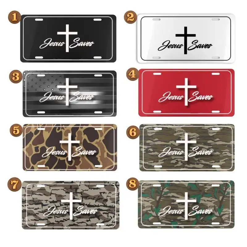 Jesus Saves Camo License Plate, 12" x 6" Aluminum Vanity Tag for US Vehicles, best gift, Old School Bottomland Camo, Duck Camo, Woodland Camo Vanity Plate