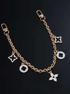 Luxury Monogram Inspired Bag Charm, Gold Enamel Flower Purse Chain (White/Black), Elegant Chain Strap, Tote Bag Decoration Extender, Fashion Handbag Accessory for Women