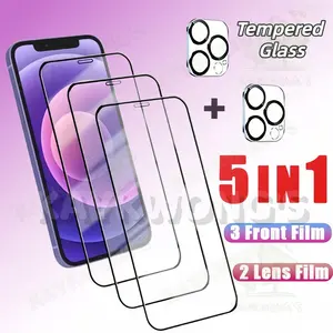KAYKWONG'S 3-Pack Tempered Glass Screen Protector and 2-Pack Lens Film for iPhone 13/14/15/16/17 Series, High Clarity, Smooth Surface, Full Coverage, 2.5D Rounded Edges