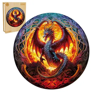 Fiery Dragon-2 Wooden Jigsaw Puzzle for Adults and Kids Unique Shape Animal Wood Puzzles Challenging Puzzle, Family Game Creative Gifts，Laser-Cut Durable HDF Wood Puzzle