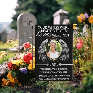 Custom Memorial Personalized Garden Flag-YOUR LIFE WAS A BLESSING, YOUR MEMORY A TREASURE, Personalized Garden Flags with Photo, Customized Funeral Sign Memorial Gifts, Decorations for Cemetery Grave Outdoor Yard Lawn Flower