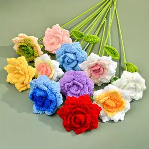 5pc Handmade Crochet Pointed Roses for Flower Arrangement, 5 Counts Creative DIY Faux Roses Bouquet for Room Decor, Wedding, Party & Home Decor, Gifts, Perfect Gifts for Mother & Girlfriend, Crochet Artificial Flowers