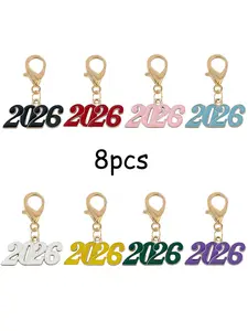 8pcs Colorful 2026 Number Memorial Charms Pendants Keychains Bag Accessories Gift for Friends, Keychain Kawaii, Stylish & Durable Design, Keychain For Bags