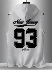 Men's Casual Hooded Sleeveless Vest, Digital Pattern Print, Fashion Sporty Style, Daily Outdoor Wear, Versatile Top