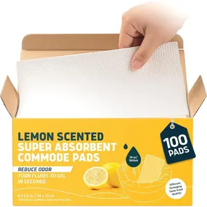 Scented Super Absorbent Commode Pads -  Grade Value Pack 100 Count - for Disposable Bedside Commode Liners, Adult Chairs, Portable Buckets & Camping Toilet Bags - Light Scent