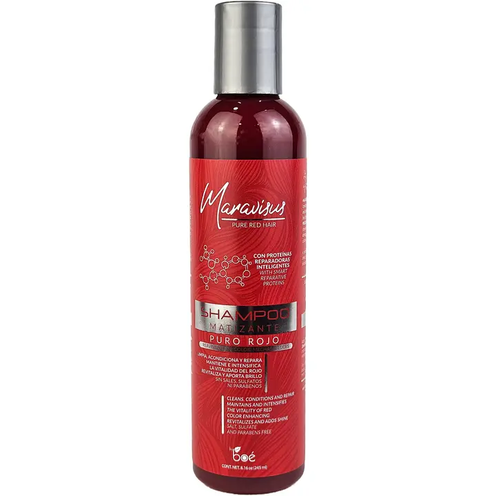 MARAVISUS Puro Rojo Gentle Color Depositing Cleansing Shampoo - Sulfate-Free, Color-Safe Revitalize Formula with Reparative Proteins, Repair Benefits, Conditioning, Glossy Hair & Red Hair Aesthetic, 8.16 oz (245 mL) 24/1 Case, Revitalize Shampoo, Bleached