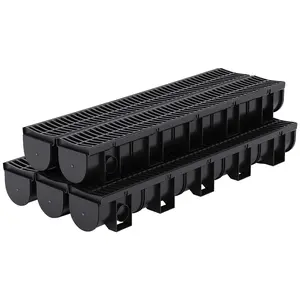 5 Pack Trench Drain System with Plastic Grates, HDPE Channel Drain Kit 39.4" l x 5.9" w x 5.1" h, 157.6" Total Length Surface Drain for Driveway, Patio, Pool, Sidewalk, Garden and Outdoor Drainage