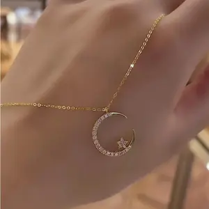 Elegant star and moon necklace, ultra-shiny and exquisite zircon, high-end feel, popular online clavicle chain, niche luxury