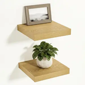 12 Inch Deep Floating Shelves 12 inch Long, Over Toilet Shelf with Invisible Brackets, Shelf for Bedroom Bathroom Living Room Kitchen Office, Rustic Farmhouse Decor, 12x12x1.5 Set of 2, Oak