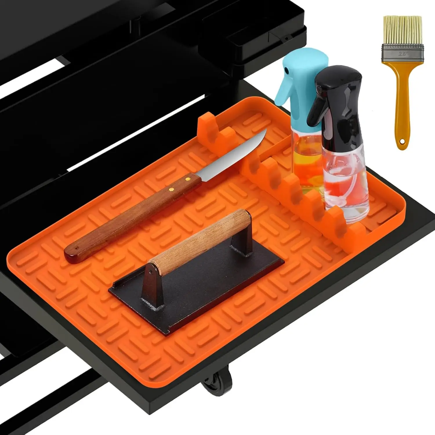 Silicone Griddle Tools Mat for Blackstone,Spatula Mat with Drip Pad Grill Mat,Side Shelf Mat for Blackstone Food Grade Anti-Slip Grill Mat with Utensil Holder, Kitchen, Grill Brush