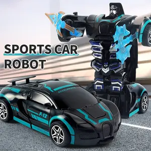 2-In-1 Transforming Robot Police Car, Inertia Deformation Toy, Interactive Gift for Kids Ages 3-6