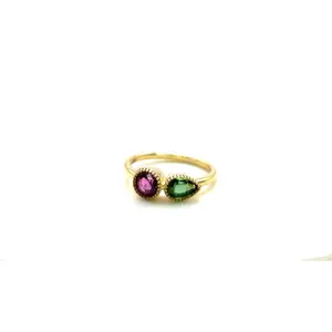 Pink Ruby & Green Tourmaline Stone Ring