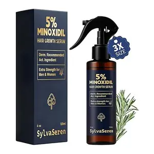 【3X Size】SylvaSeren 5% Minoxidil Hair Growth Spray for Men & Women, Hair Loss and Thinning Treatment with Rosemary & Biotin,Beard Growth,120ml