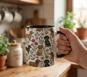 Dachshund Floral 11oz Accent Mug, Doxie Weiner dog Tea Cup Gift