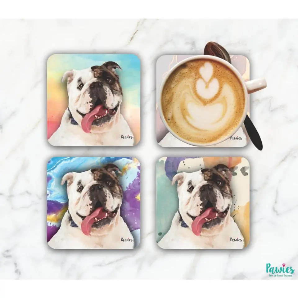 Bulldog White & Brindle Set of Coasters