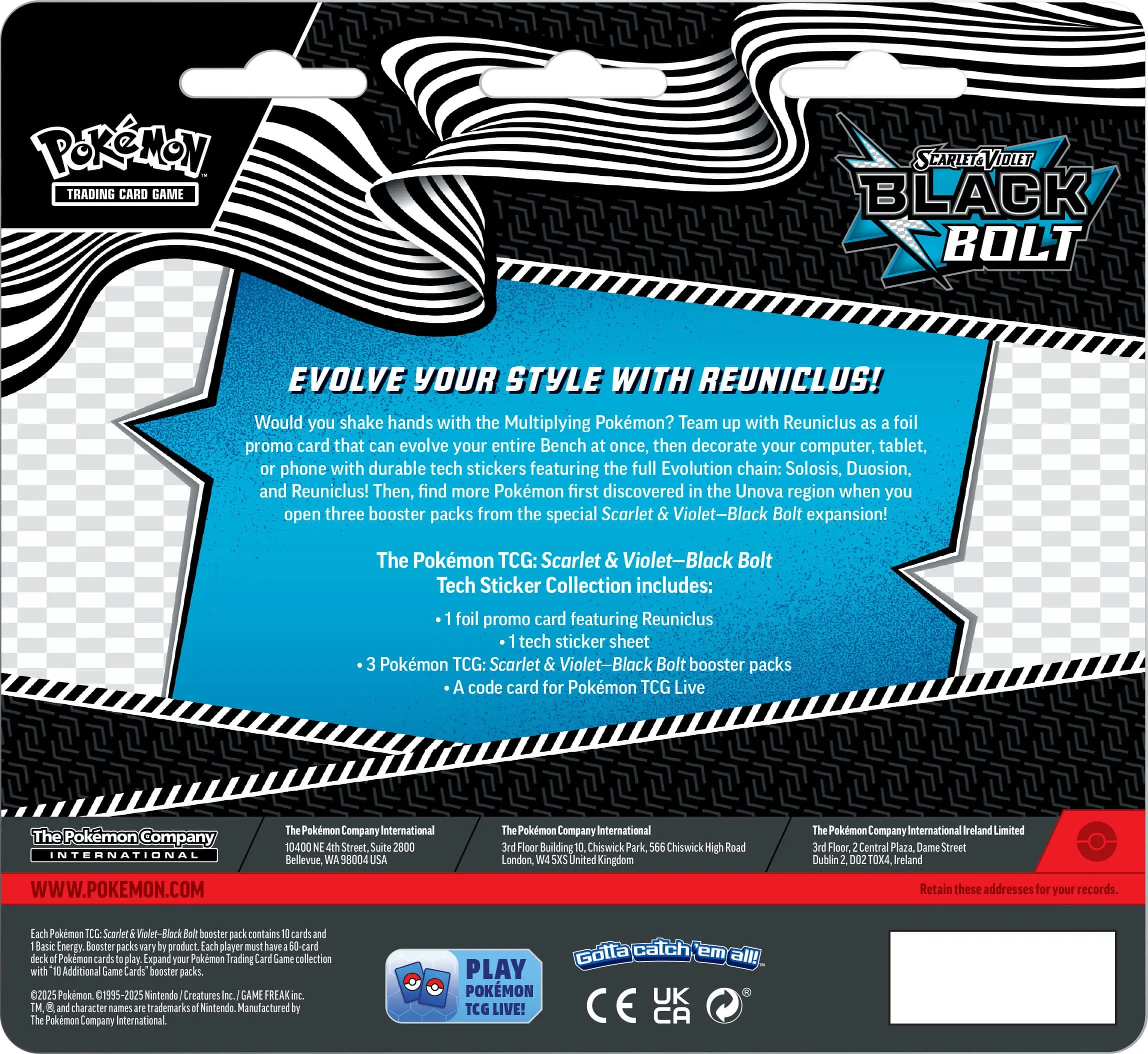 Pokemon TCG Scarlet & Violet 10.5 Black Bolt Tech Sticker Blister Pack ...