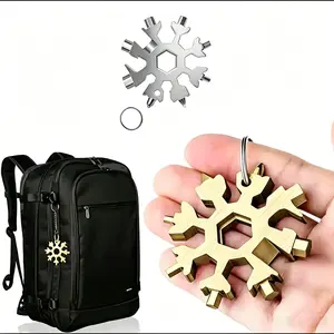 18-in-1 Stainless Steel Snowflake Multitool - Portable Wrench, Screwdriver, Bottle Opener - Emergency Survival Keychain Gadget for Camping, Hiking Multifunctional Tool Multipurpose Tool