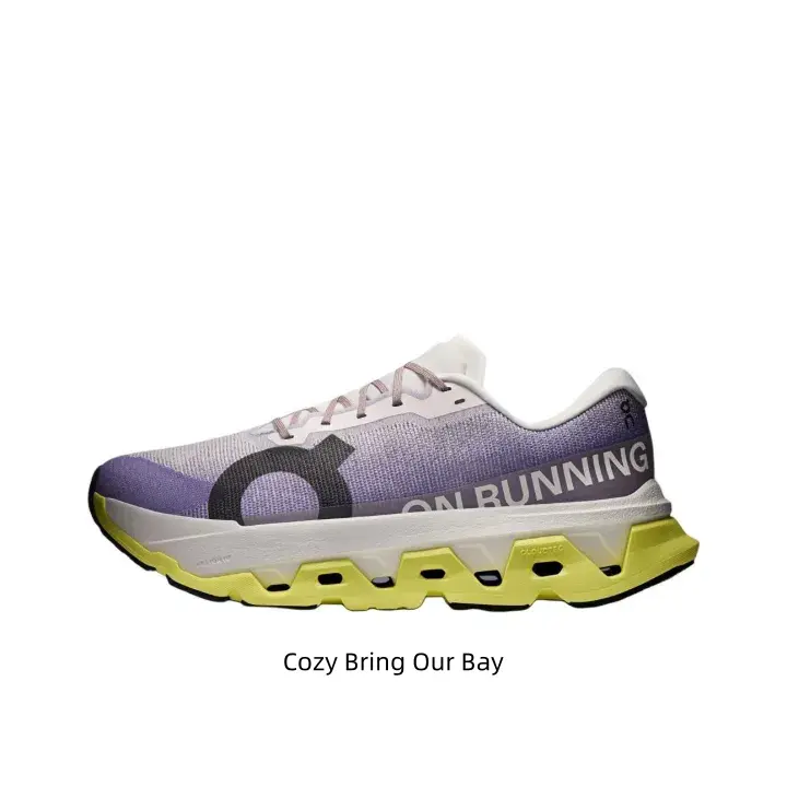 Pastel gradient chunky minimalist tech sneakers with hollow carved lime yellow cushion sole, fully ventilated lavender-white woven mesh, dreamy pop-color footwear for fresh spring urban sport outfits, shop today