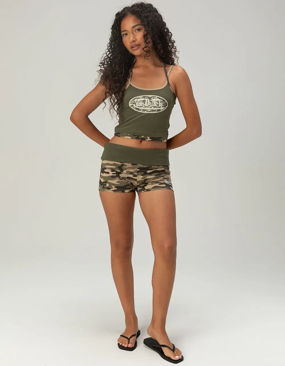 VON DUTCH Camo Womens Low Rise Micro Shorts VON DUTCH Camo Womens Low Rise Micro Shorts