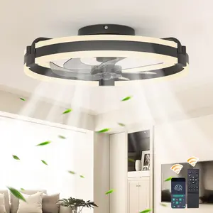 20" LED Dimmable Reversible Modern Caged Ceiling Fan With Light And Remote Control,Adjustable 6-Speed Wind & Color Temperature Ceiling Fan Light