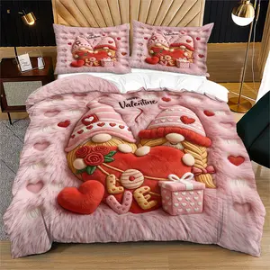 Valentine's Day Heart Fairy Embroidered Bedroom Bedding Set, Includes 1 Fitted Sheet and 1/2 Coreless Pillowcases, Love Theme, Girl's Room Decor