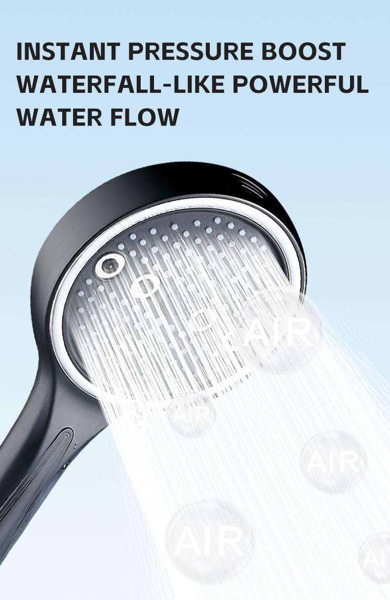 High Pressure Handheld Shower Head Combo, 5.12 Inch Rain Showerhead with 6 Spray Modes, Long Hose & Holder, Wall-Mounted Bath System, Polished/Matte Black, Works Great with Low Water Pressure, Ideal for Modern Bathroom Showers