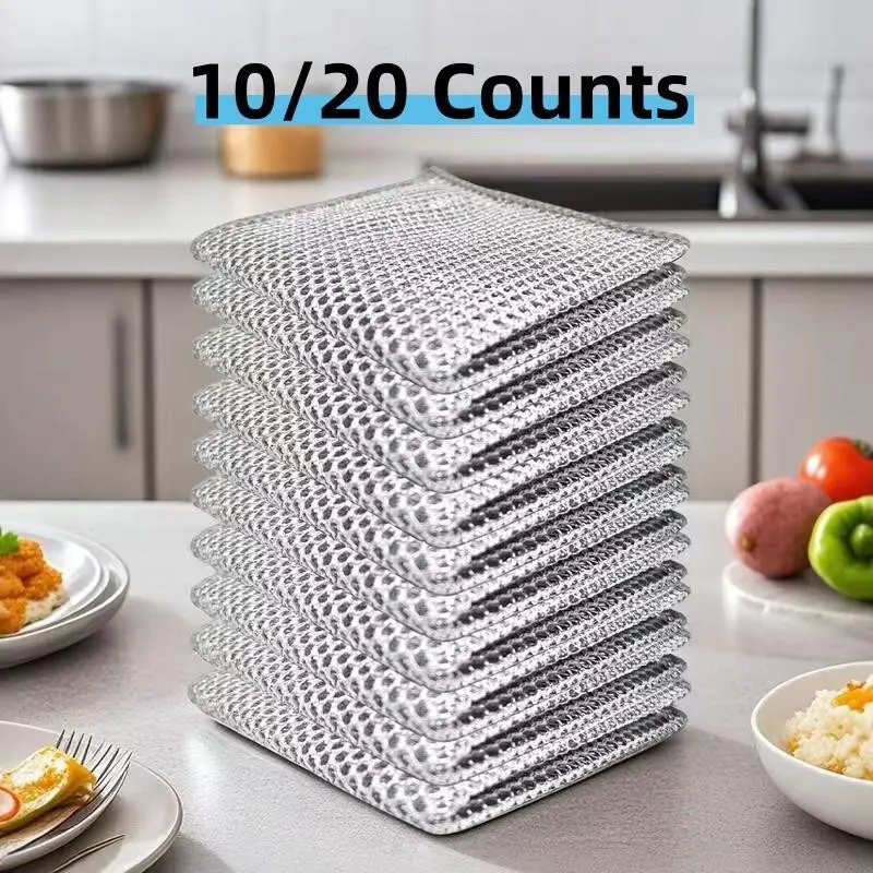 10/20 Counts Multipurpose Non-Scratch Wire Dishcloths for Kitchen Cleaning Sinks，Wet & Dry Use, Pans & Dishes, Washable & Durable mesh dishcloth Reusable Non-Scratch Dish washing Rags single-layer wire dish cloth abrasive oil nons
