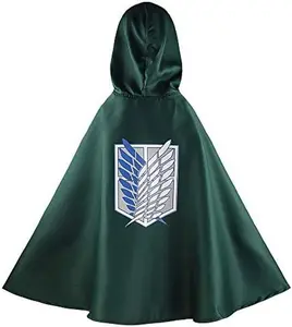 2PCS Anime Cloak - Green Hooded Wings Cape, Anime Cosplay Costume Cape with Necklace 29.9" length Politics/Memes Womenswear Accessories