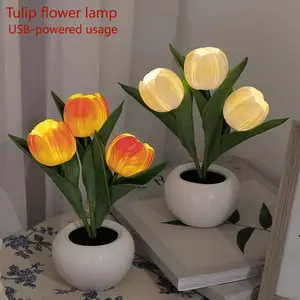 Tulip Night Light Kids Gift, Realistic Flower Bouquet, Bedroom Bedside Glow Decor, Home Decoration, Fake Flowers with Lights