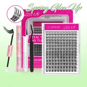 VEYESBEAUTY VB-Flutter Cluster Lashes 100% Handcrafted Ultra-thin Extremely Fine Invisible Band False Eyelash Wispy Faux Mink Lash Mixed Length DIY Eyelash Extension for Self Makeup Cosmetic Application at Home