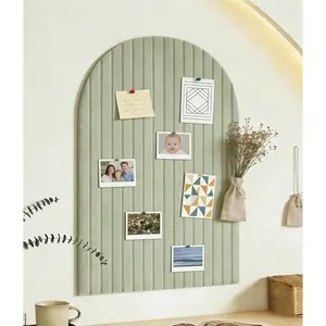 Large Arched Felt Bulletin Board 36" x 24" for Office & Wall Decor, 6 Customizable Adhesive Tiles with Pins for Photo Display, Sage Green