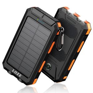 LOZE Solar Charger Power Bank 10000mAh Solar Phone Charger, Portable Charger Fast Charger Dual USB Ports Built-in LED Flashlight and Compass, IP65 Waterproof Portable Power Bank for Outdoor Activities