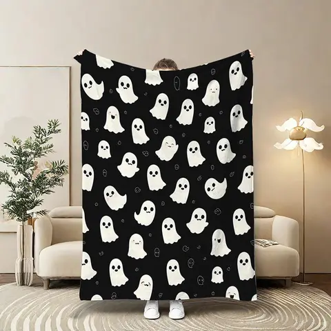 1 ghost printed blanket, Halloween Blanket, funny blanket, modern style blanket, soft and comfortable blanket, travel sofa bed blanket, office home decoration, birthday gift blanket, Blanket Gifts, unisex