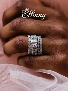Effinny Tarnish-resistant 10.0ct Cushion Cut 3PCS/4PCS Churumbela Wedding Band Ring Set, 14K Gold Plated Fashion Full Eternity Stackable Friendly-travel Jewelry for Her