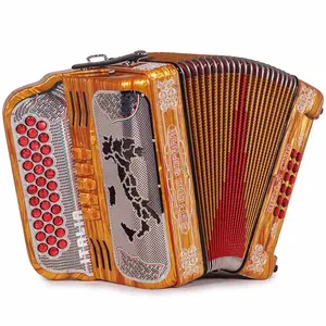Settimio Soprani Bella Ciao Acordeon 5 Registros EAD Celuloide Madera Dorada y Accesorios Rojos