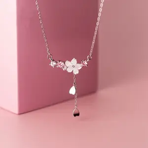 Sakura Cherry Blossom Drop Charm Necklace - Japanese Aesthetic Jewelry