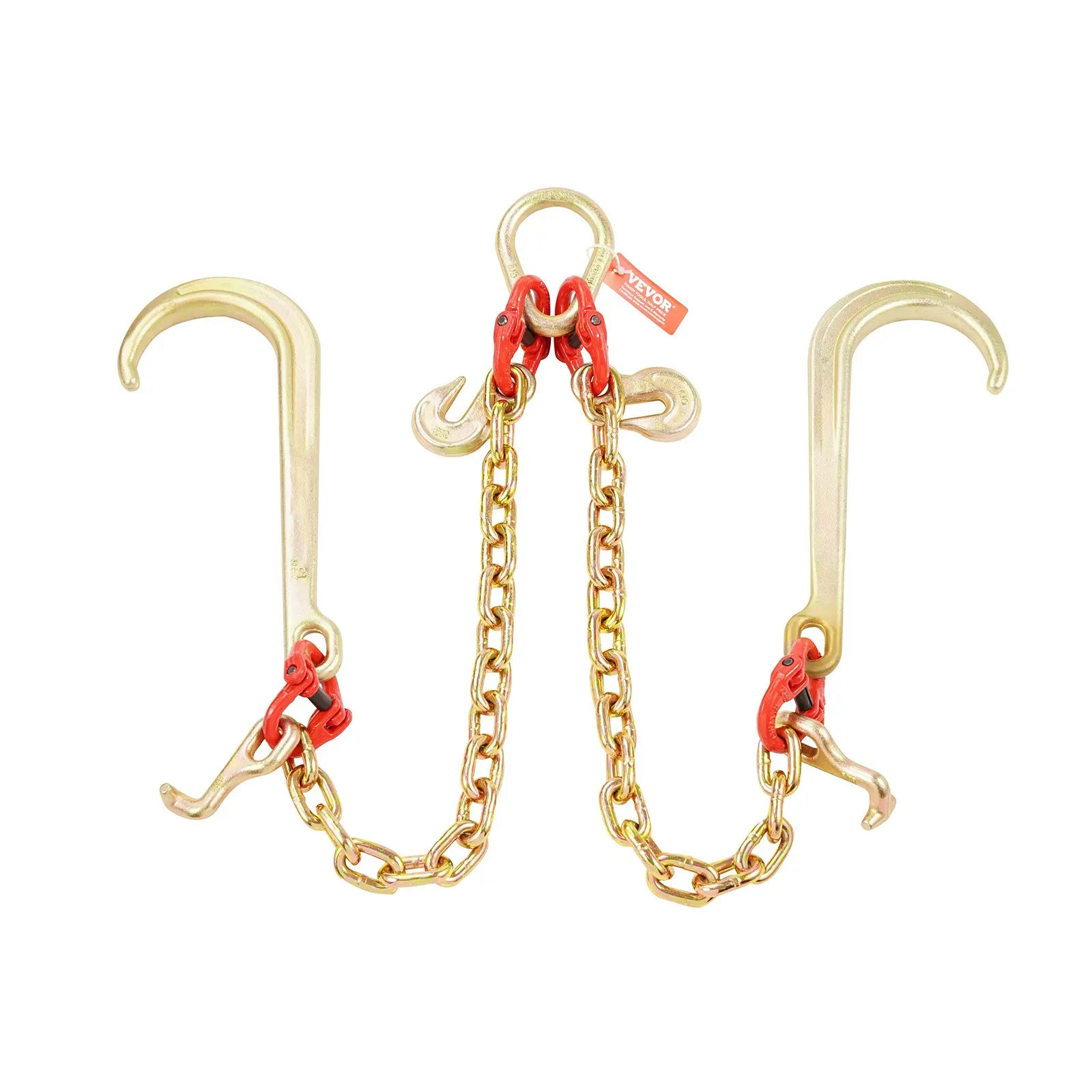 【summerfinds】VEVOR 3/8"-2 ft G80 Tow Chain Tow Device, Wrecker Accessory with J Hooks, V-Chain Bridle, Grab & T Hooks, 15600 lbs Load Capacity for Different Vehicles Widely Used in Traction Activities