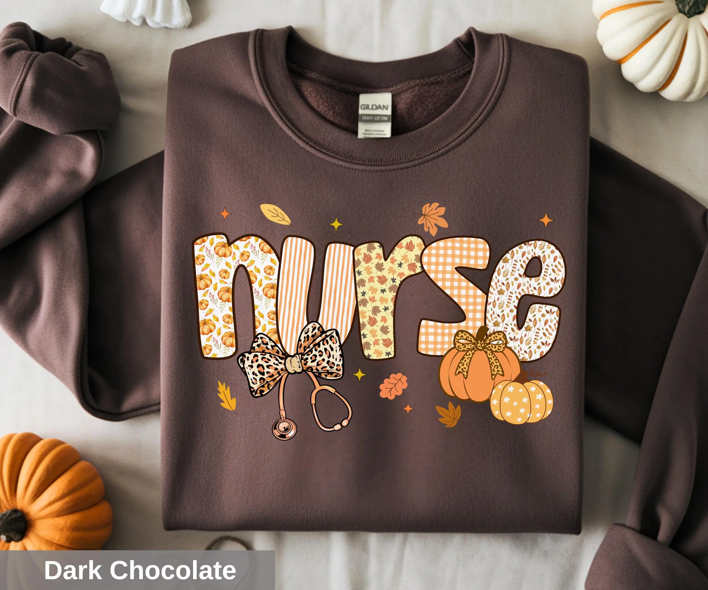 Autumn Nurse T-Shirt or Sweatshirt, Pumpkin Stethoscope Graphic, Cute Fall Nursing Apparel, Thanksgiving Gift for Nurses