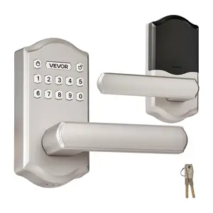 fathersdaygift VEVOR Keyless Entry Door Lock with Handle, Electronic Lever Door Handle with Keypad, Customizable User Codes, Keyed Entry, Auto Lock, Anti-Peeking Password, Backlit Keypad, for Home, Satin Nickel