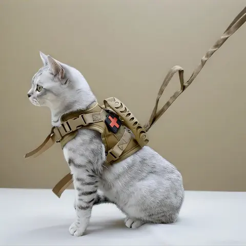Tactical Cat Harness with Adjustable Straps for Big Cats (10+ lbs) Adjustable Fit Durable 600D Polyester Vest for Cats & Small Dogs Ergonomic Design Chew Resistant for Training & Outdoor Adventures