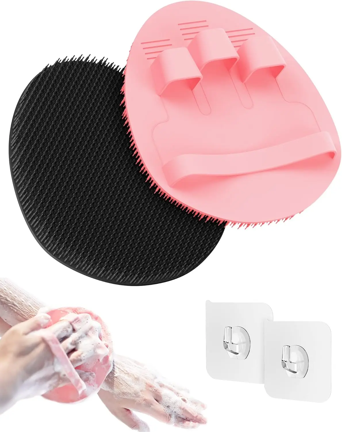 Soft Silicone Shower Brushes, Body & Face Scrubbers with Super-Lathering, Deep-Cleaning, Gentle Exfoliating Design for All Skin Types, Plus 2 Free Hooks