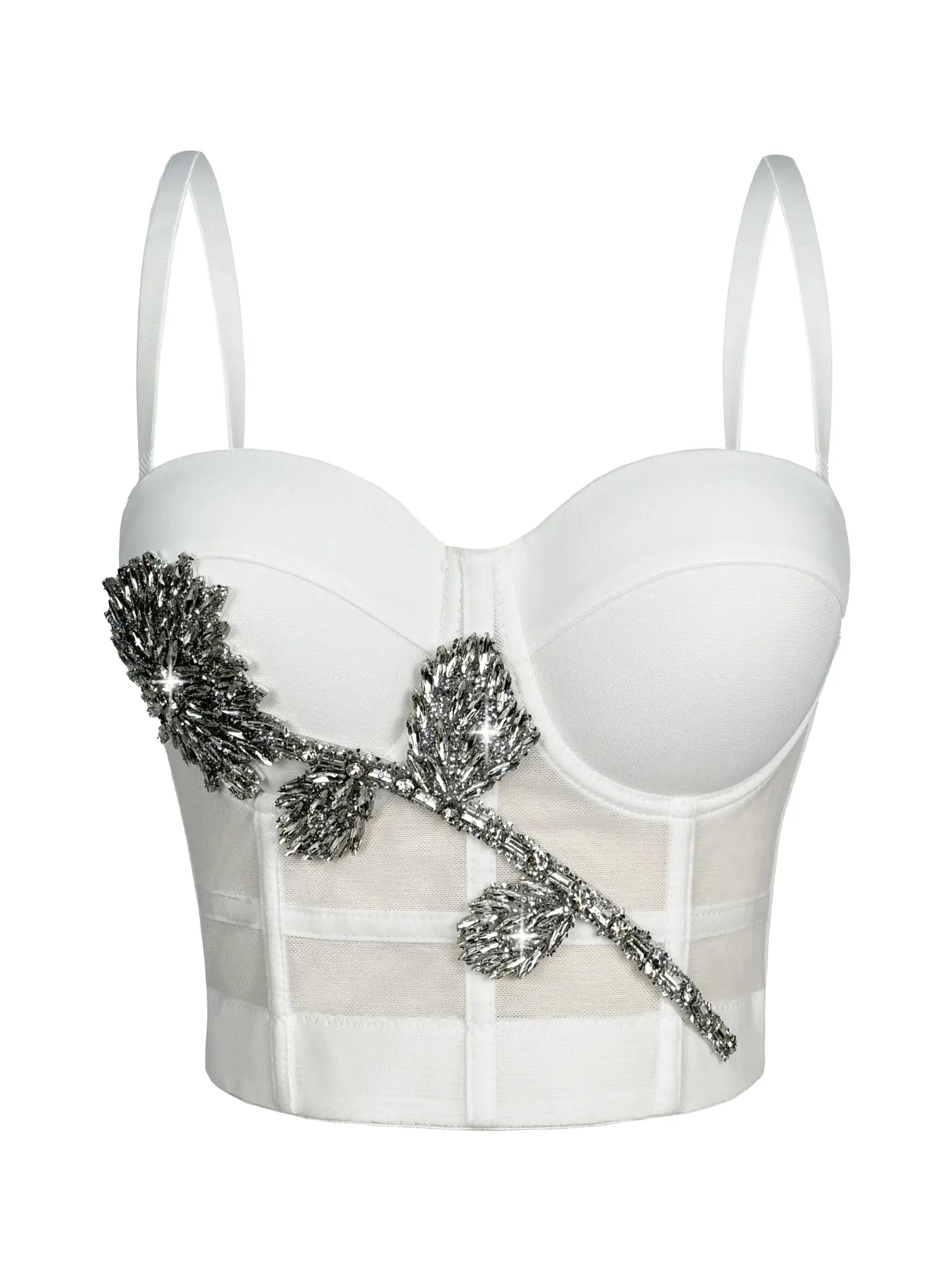 3D Crystal Flower Corset   Sexy Boned Bustier Strappy Bralette for Shapewear & Outerwear