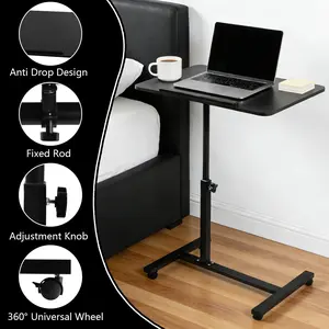 Adjustable End Table Overbed Bedside Table with Wheels, Standing Medical Desk Laptop Computer Cart for Hospital and Home Use,White