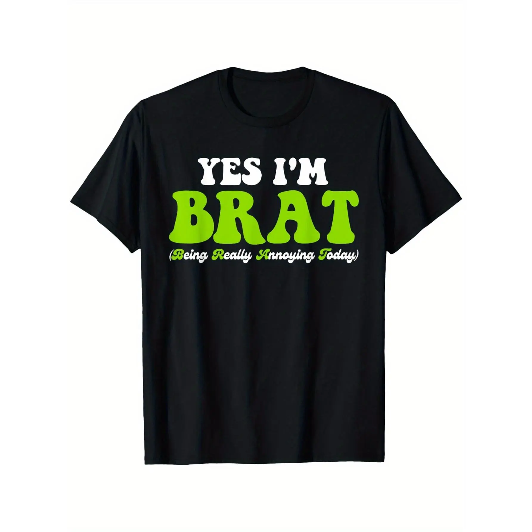 Women's 100% Cotton Casual Tee, 'Brat' Printed Slogan Round Neck Short Sleeve Streetwear Top, Tops, Shortsleeve